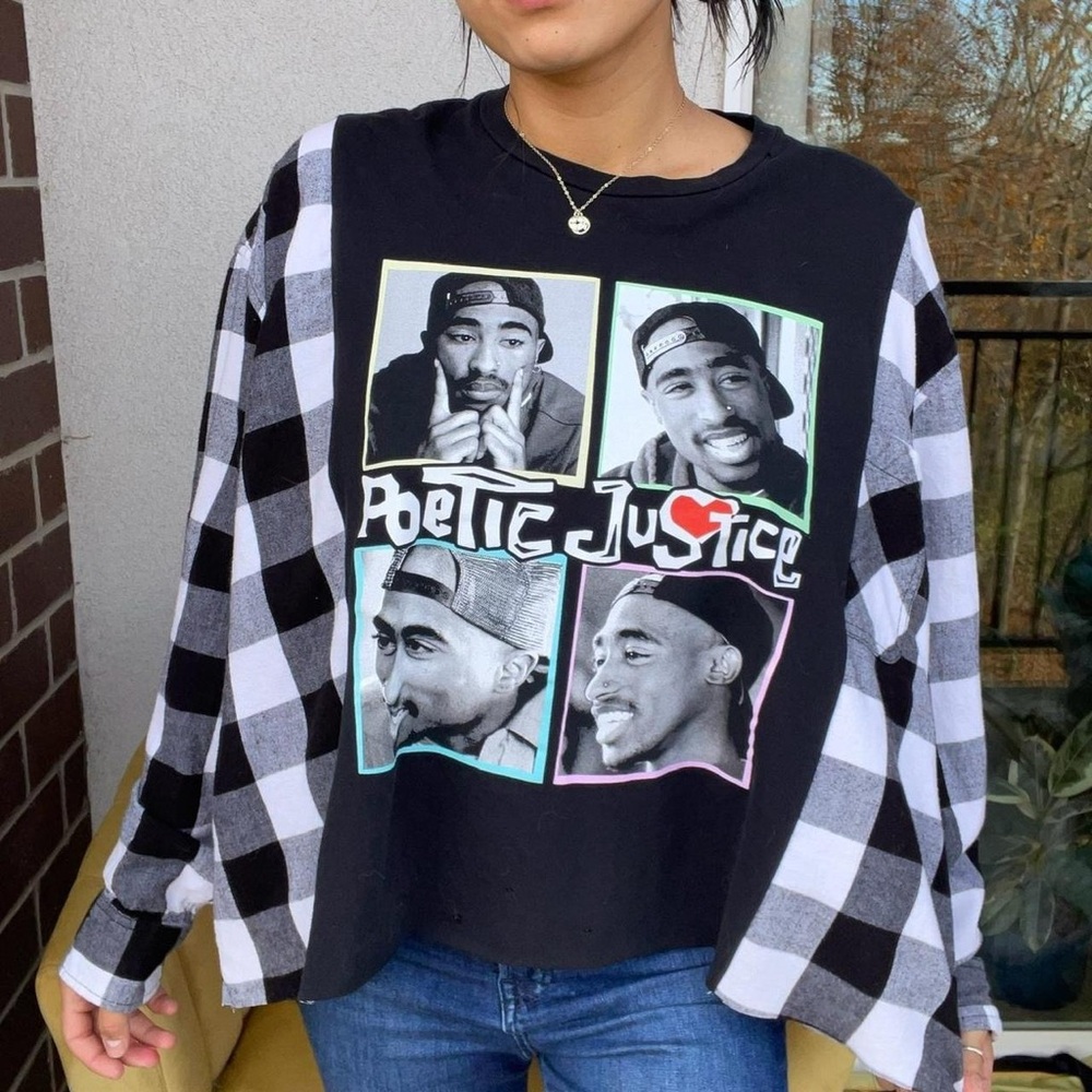 Tupac Shakur Movie Tee Reworked Plaid Flannel Shirt